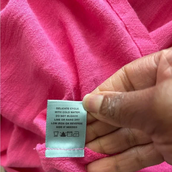 Good Luck Gem Dress Mini Pink Linen Button Flutter Sleeve Womens S Boho NWT - Picture 11 of 11